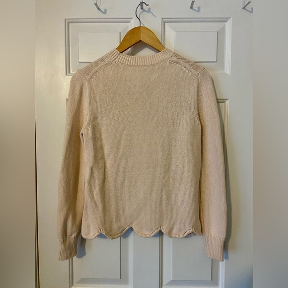 J by J Crew Cream Crew Neck Cotton Sweater with Scalloped Hem - Picture 2 of 4